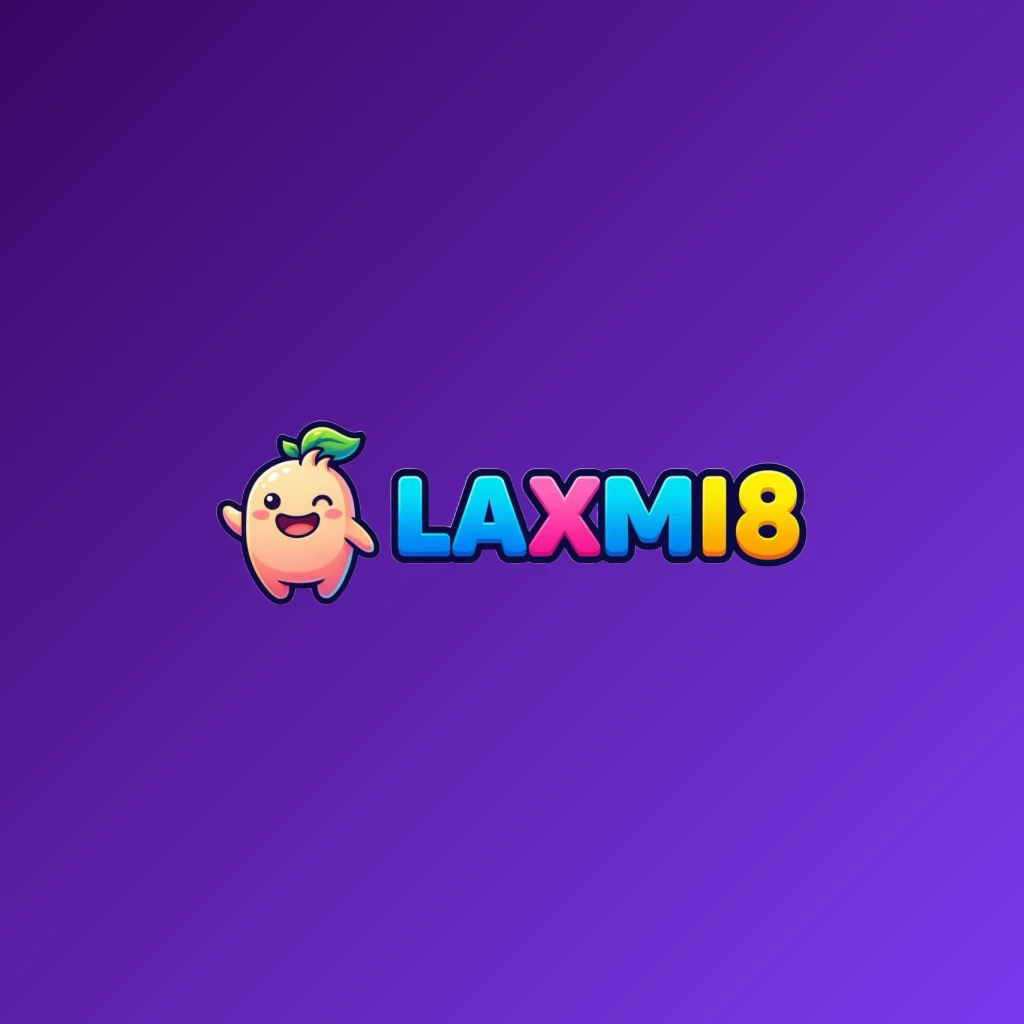 LAXMI8 mascot-style logo featuring a friendly character icon with bold, colorful gaming brand lettering on a transparent background, designed as a wide horizontal rectangular wordmark for a website header